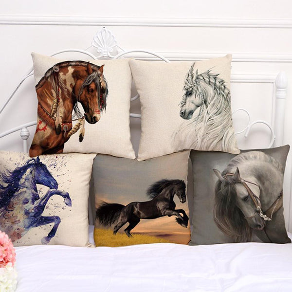 Amazing Horses Polyester Cushion Cover 45x45cm Vintage